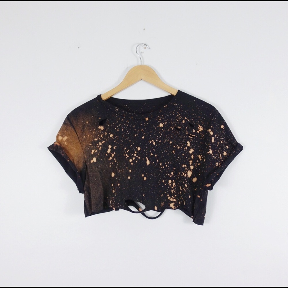 NEW Bleached Crop top Shirt Distressed, S-5X - Picture 3 of 5